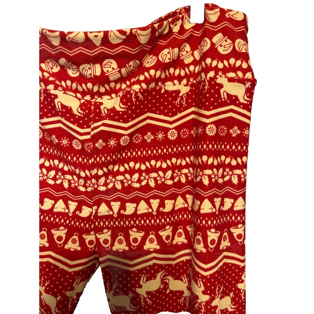 Lularoe Holiday Leggings Tall Curvy Red Reindeer Snowman - Picture 3 of 5